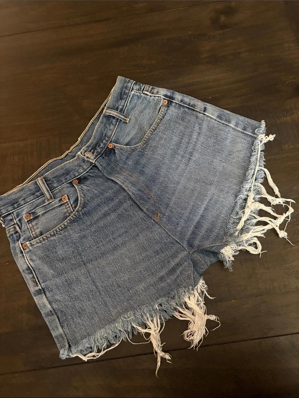 Levi's Light Blue Frayed Hem Denim Shorts